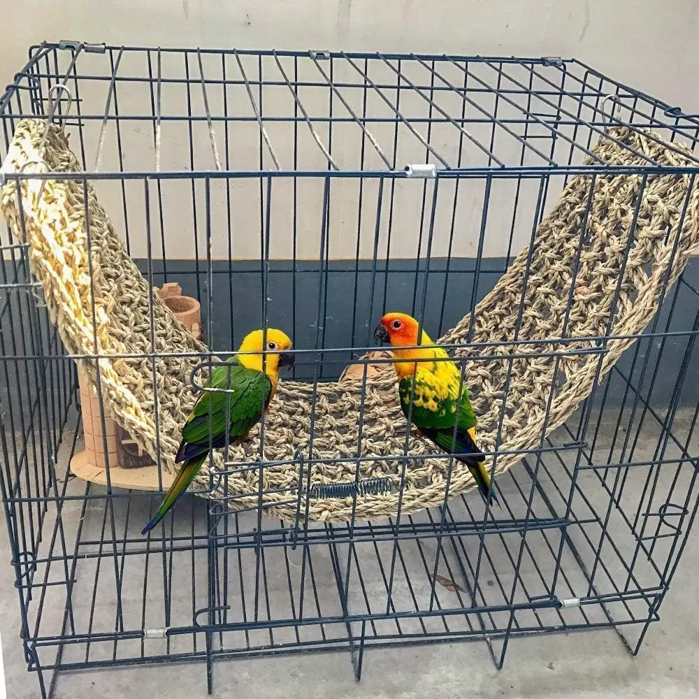 Bird Seagrass Mat 29.5"× 7" Parrot Natural Grass Woven Net Hammock Parakeet Climbing Rope Ladder Mat Chew Toys Cage Accessories for Pigeon Macaw Cockatiel Conure Budgie Cockatoo Rat Bearded Dragon