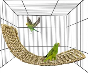 Bird Seagrass Mat 29.5"× 7" Parrot Natural Grass Woven Net Hammock Parakeet Climbing Rope Ladder Mat Chew Toys Cage Accessories for Pigeon Macaw Cockatiel Conure Budgie Cockatoo Rat Bearded Dragon