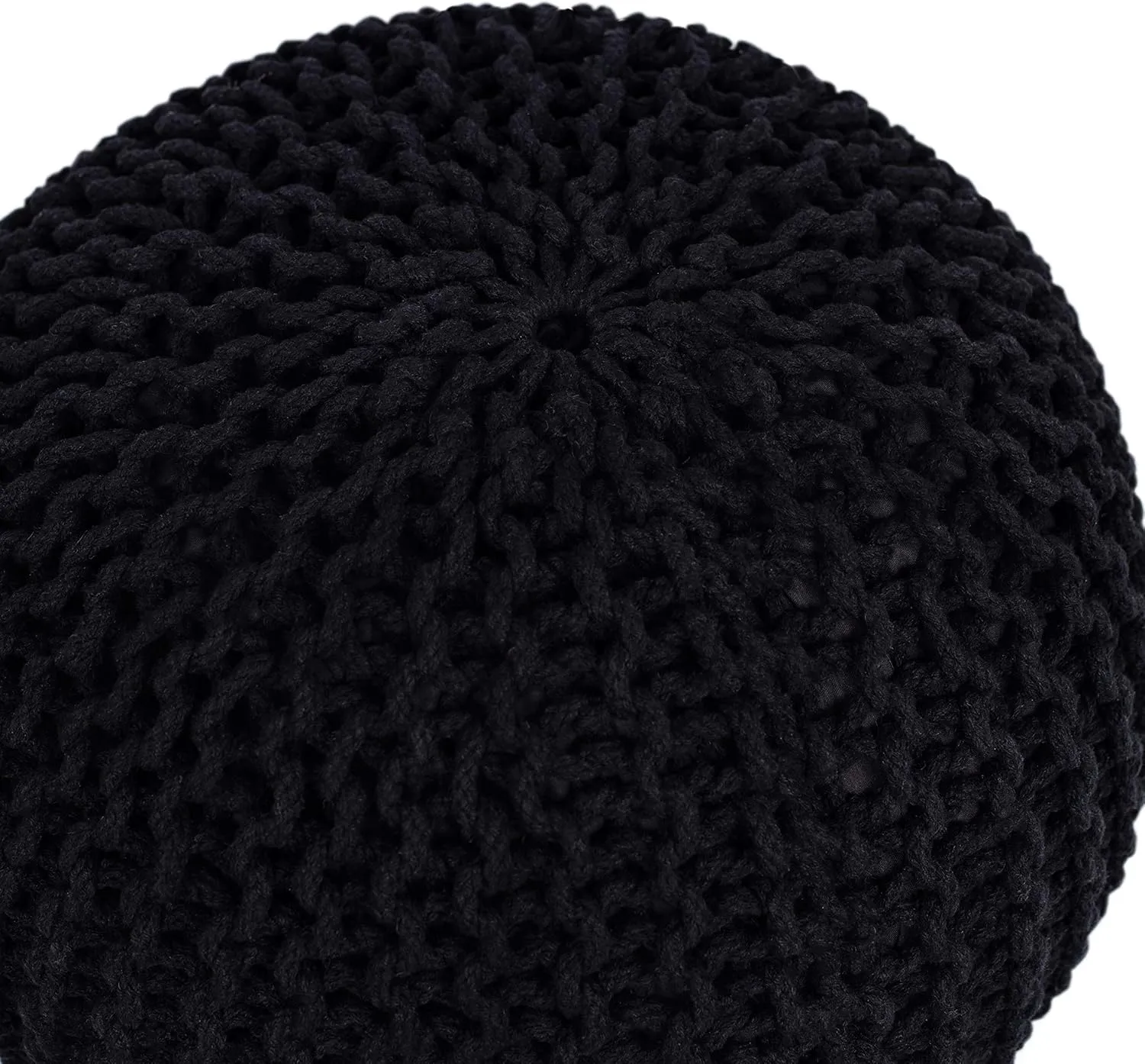 BIRDROCK HOME Round Pouf Ottoman | Cotton Braided Foot Stool with Bean Bag Filling | Boho Foot Rest for Living Room & Bedroom | Compact & Comfortable Seating, Lightweight & Soft | Black