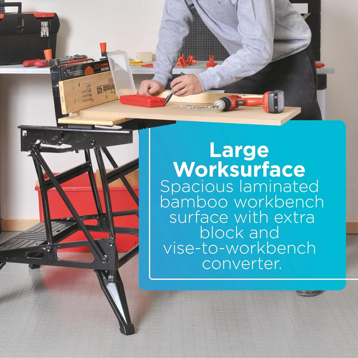 BLACK DECKER Portable Workbench, Workmate Folding Workbench, 550 lb. Capacity with Clamps for Woodworking (WM425-A)