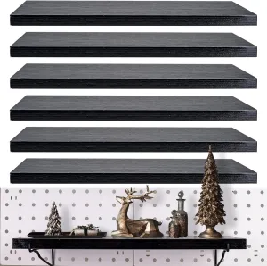 Black Pegboard Shelf, 8 Pack Wooden Pegboard Shelves with Metal Brackets Hooks, Heavy Duty Peg Board Organizer Shelves, Pegboard Accessories Organizer for Crafts Room, Garage, Workbench, Office
