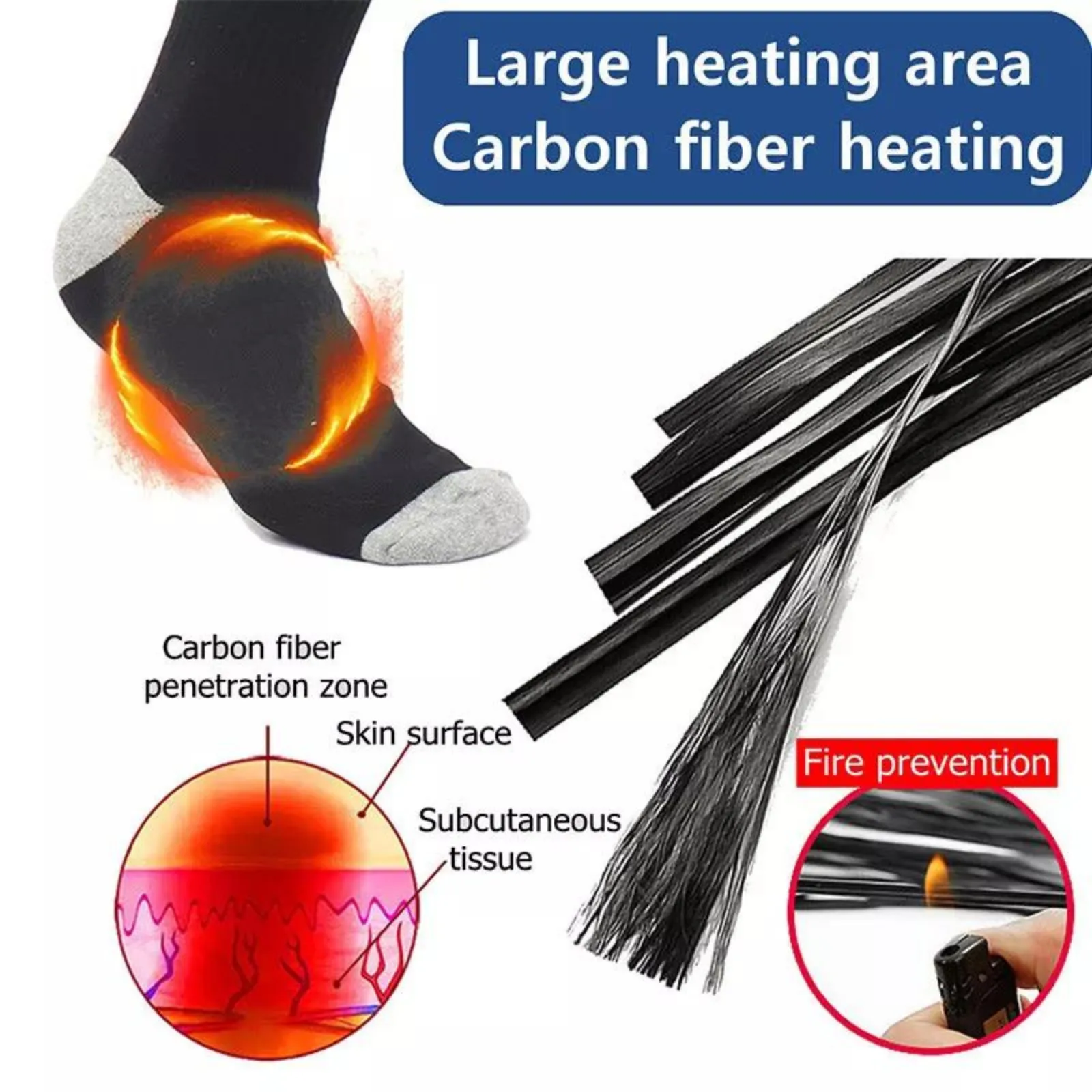 Black Warm Sock Rechargable Battery Feet Warmer Winter Electric Heated Socks
