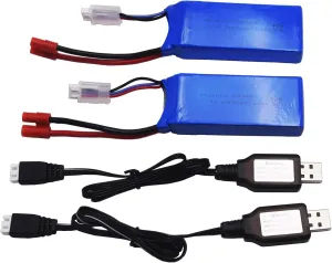 Blomiky 2 Pack 7.4V 2000mAh Lipo Battery Banana Connecdtor Plug and Charger Cable Replacement for DRC-446 and S yma X8C X8W Quadcopter / X8C Battery 2