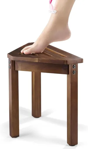 BLUEWEST Shower Foot Stool for Shaving Legs, Acacia Wood Shower Foot Rest, Bathroom Foot Step Stool for Inside Shower, Shower Bench, Corner Shower Stool for Small Shower Spaces (Walnut)