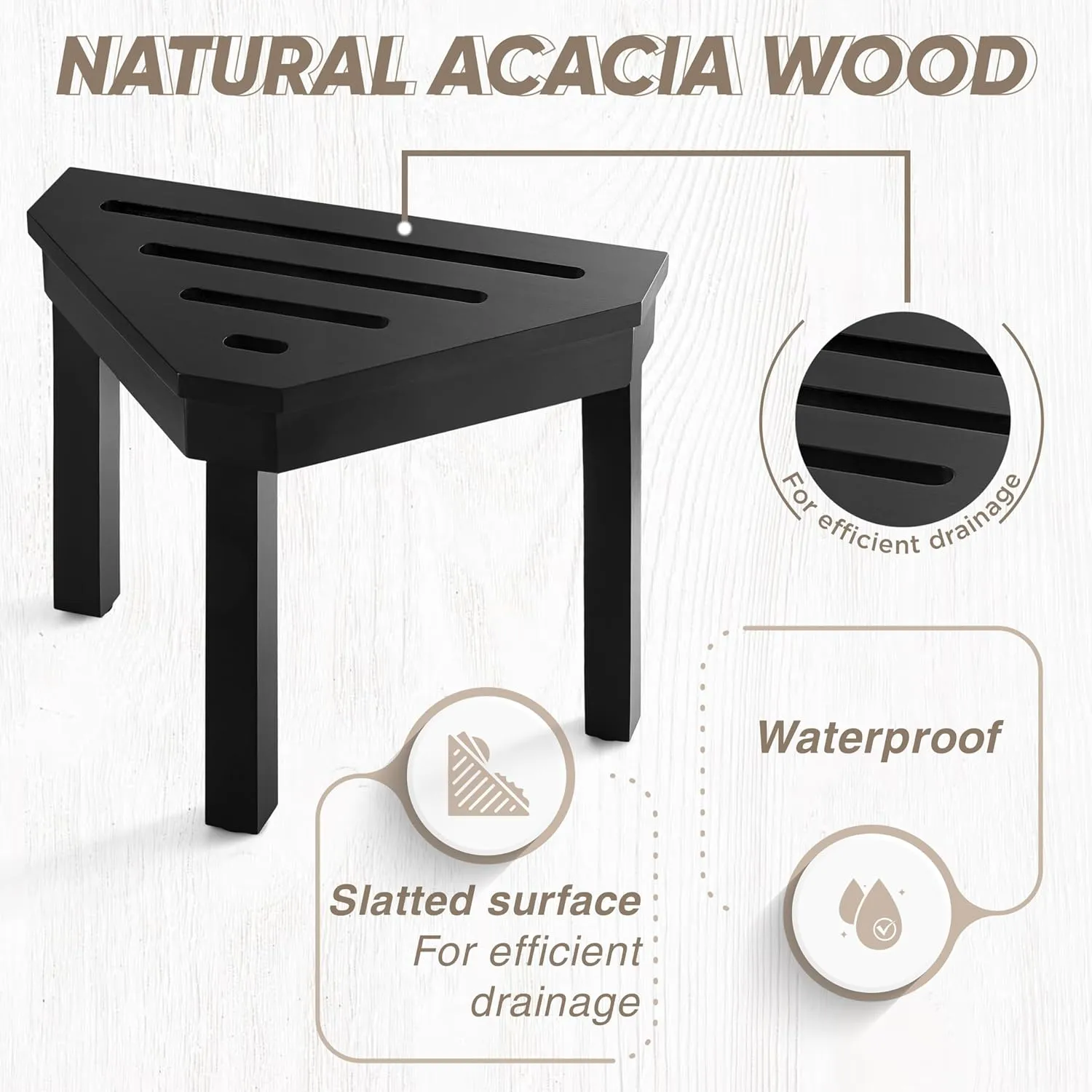BLUEWEST Shower Foot Stool for Shaving Legs, Shower Bench for Small Spaces, Bathroom Foot Step Stool, Stylish Corner Shower Foot Stool for Bathroom (Black)
