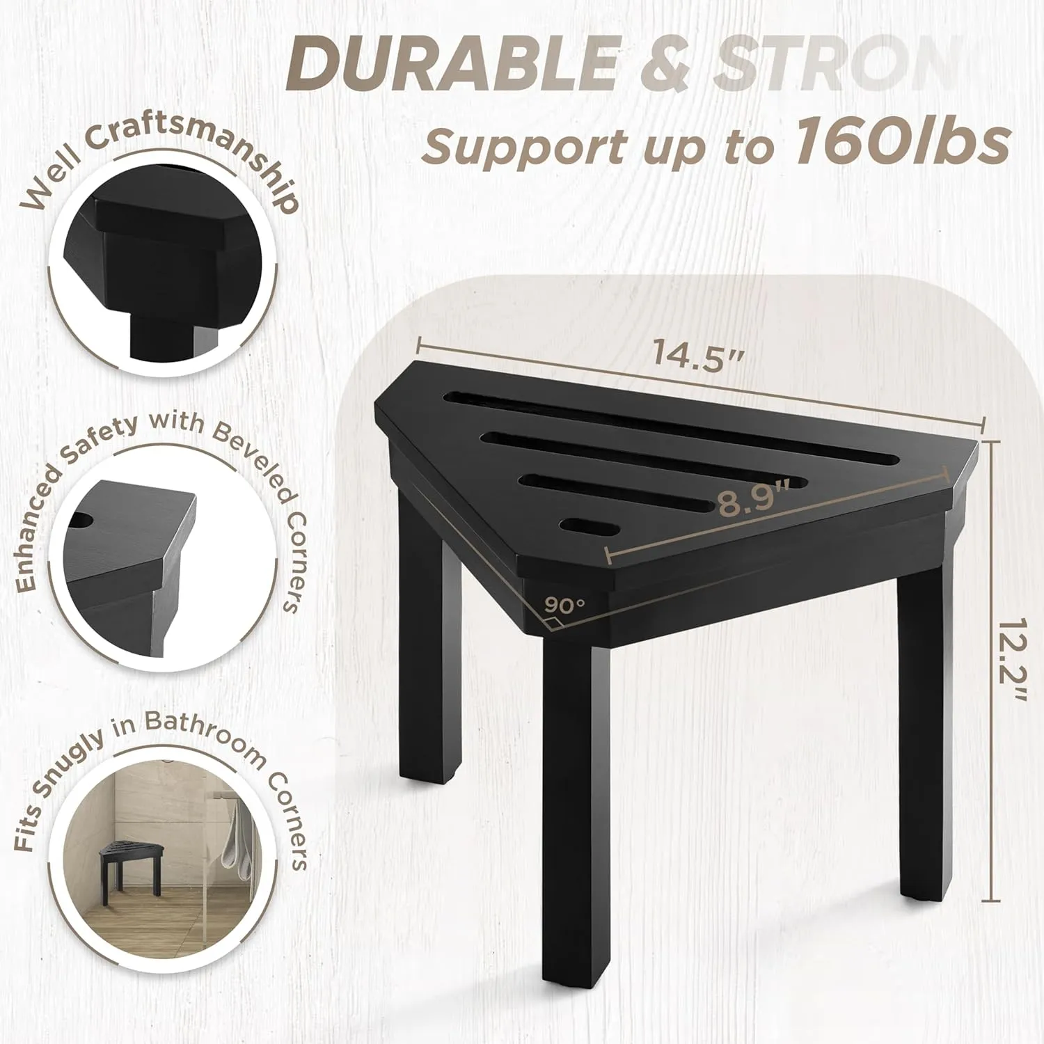 BLUEWEST Shower Foot Stool for Shaving Legs, Shower Bench for Small Spaces, Bathroom Foot Step Stool, Stylish Corner Shower Foot Stool for Bathroom (Black)