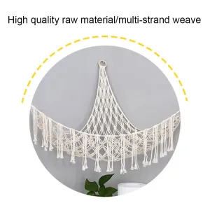 Boho Plush Toy Hammock Triangular Shape Hanging Mesh Storage Basket Cotton Tassels Wall Net for Bedroom Living Room