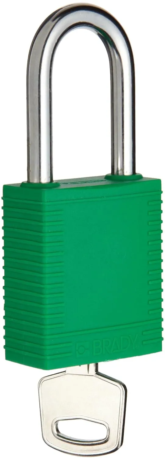 Brady Plastic Lockout/Tagout Padlock, Keyed Alike, 1-3/4" Body Length, 1-1/2" Shackle Clearance, Green (Pack of 3)