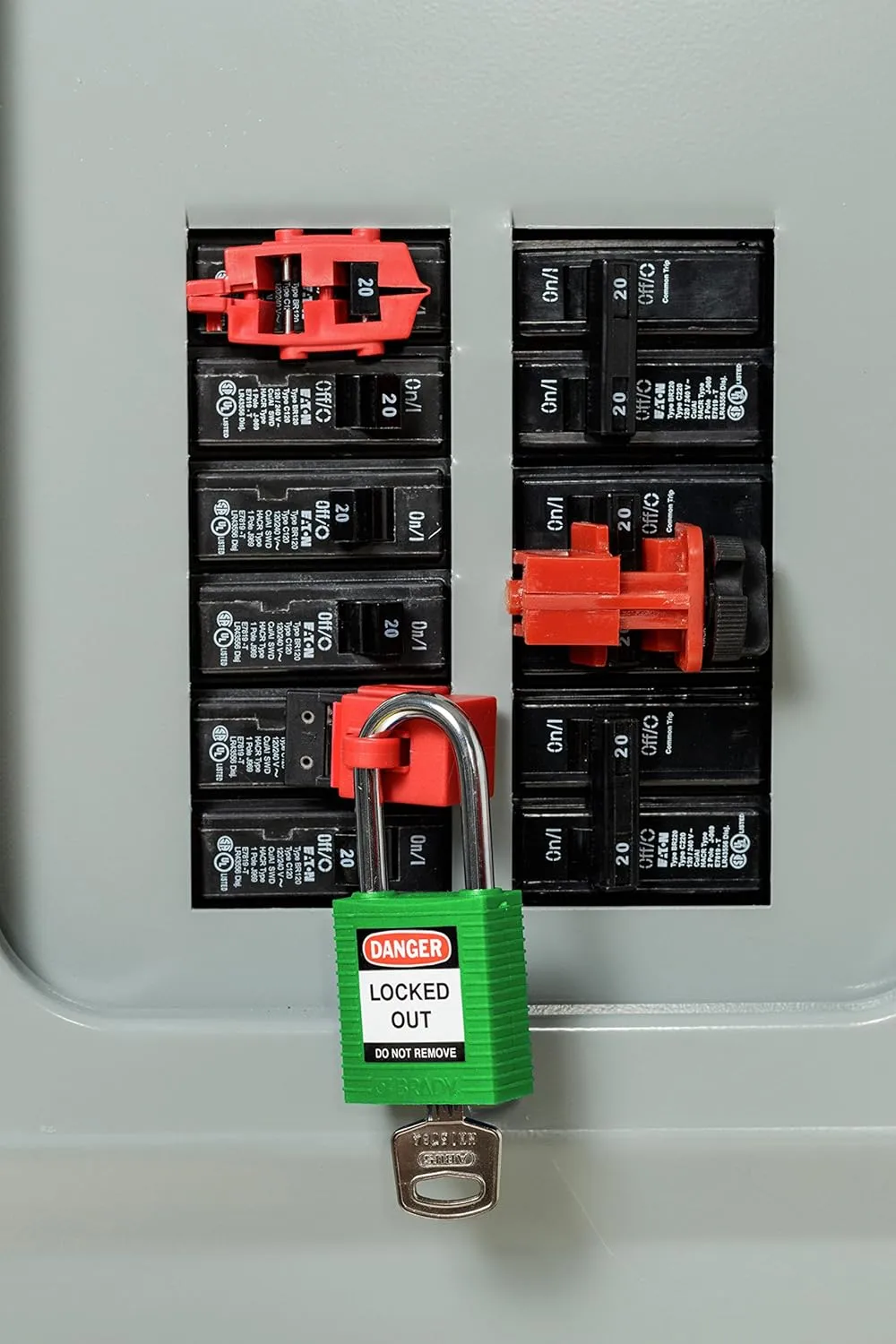 Brady Plastic Lockout/Tagout Padlock, Keyed Alike, 1-3/4" Body Length, 1-1/2" Shackle Clearance, Green (Pack of 3)