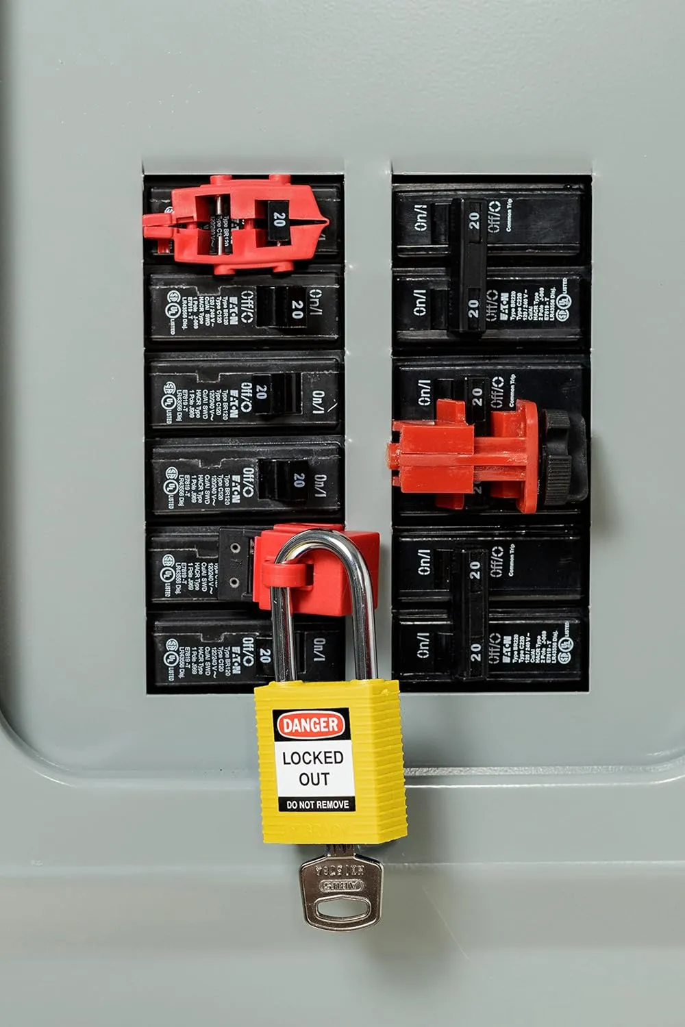Brady Plastic Lockout/Tagout Padlock, Keyed Alike, 1-3/4" Body Length, 1-1/2" Shackle Clearance, Yellow (Pack of 3)