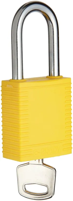 Brady Plastic Lockout/Tagout Padlock, Keyed Alike, 1-3/4" Body Length, 1-1/2" Shackle Clearance, Yellow (Pack of 3)