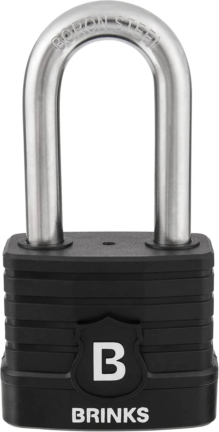 BRINKS - 50mm Commercial Laminated Steel Weather Resistant Padlock with 2” Shackle - TPE Wrapped and Hardened Boron Steel Shackle, Black