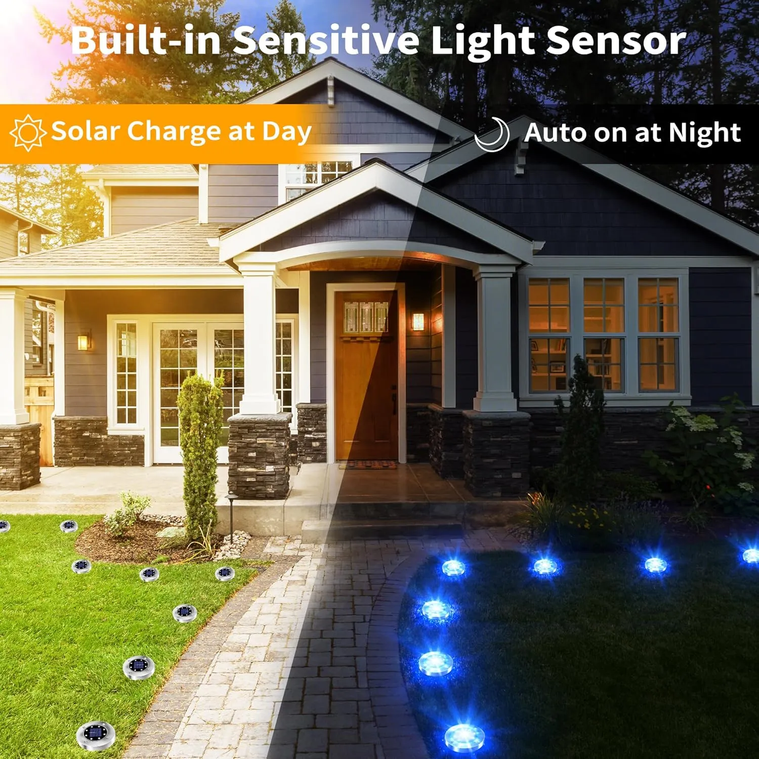 Brizled Solar Pathway Lights, 12-Pack, Blue, Weatherproof, Automatic On/Off, 8 LEDs, 600mAh Rechargeable Battery, Ideal for Patios, Lawns, Walkways, Courtyards