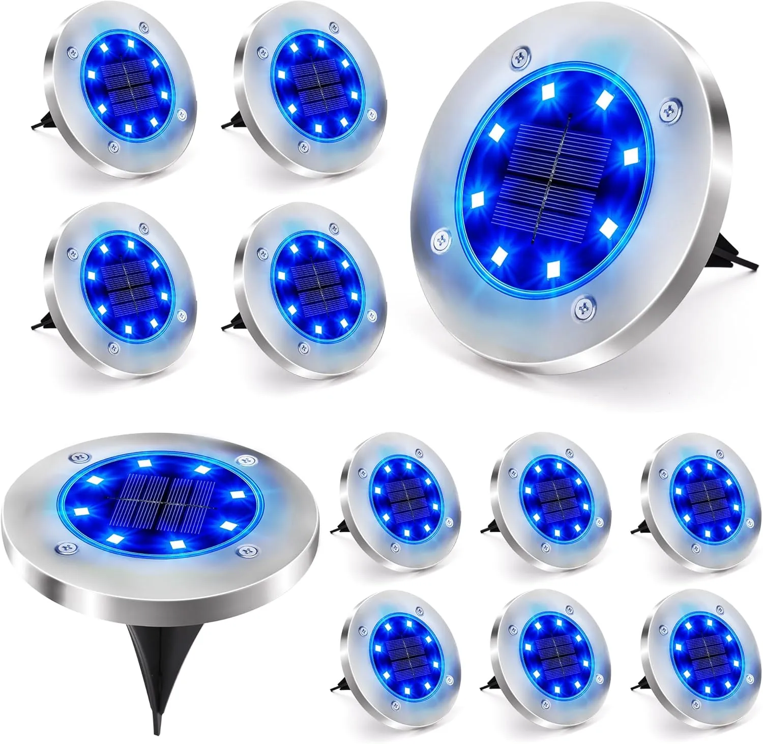 Brizled Solar Pathway Lights, 12-Pack, Blue, Weatherproof, Automatic On/Off, 8 LEDs, 600mAh Rechargeable Battery, Ideal for Patios, Lawns, Walkways, Courtyards