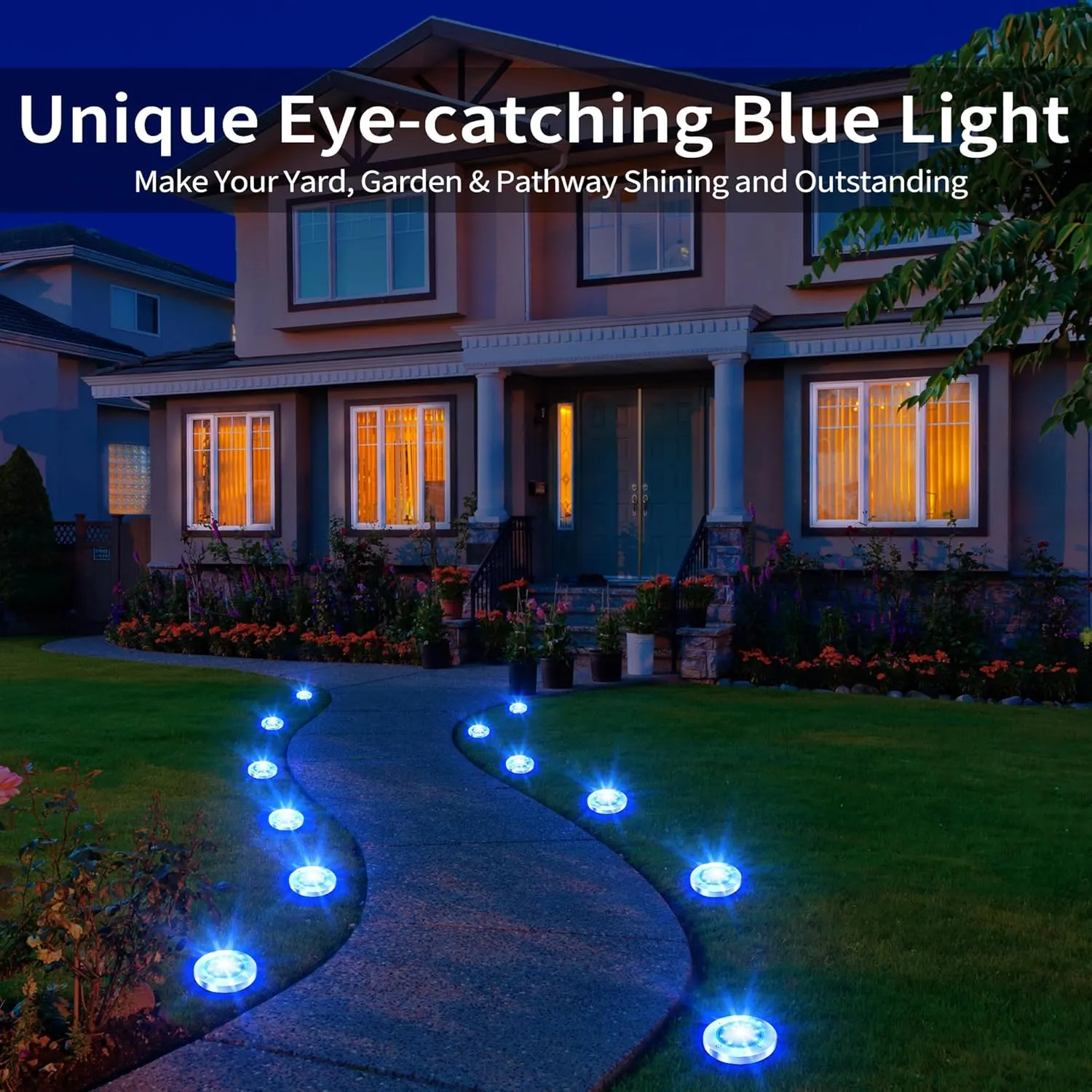 Brizled Solar Pathway Lights, 12-Pack, Blue, Weatherproof, Automatic On/Off, 8 LEDs, 600mAh Rechargeable Battery, Ideal for Patios, Lawns, Walkways, Courtyards