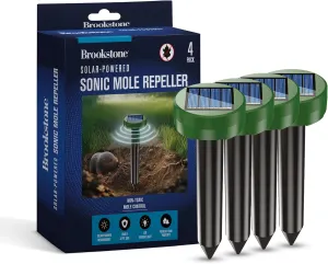 Brookstone Solar-Powered Yard Repeller 4 Pack – Ultrasonic & Vibration Ground Device for Outdoor Protection – 4000 sq. ft. Coverage, Weather-Resistant, Rechargeable, Eco-Friendly