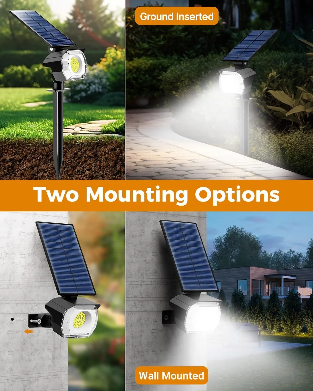 btfarm 8 Pack Solar Spot Lights Outdoor Waterproof IP65-1000LM 52 LED Solar Uplights with 3 Modes & 180° Adjustable Panel, Landscape Lighting for Yard, Pathway, Trees (Cool White)