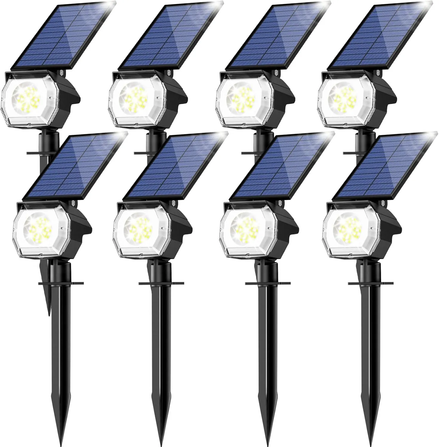 btfarm 8 Pack Solar Spot Lights Outdoor Waterproof IP65-1000LM 52 LED Solar Uplights with 3 Modes & 180° Adjustable Panel, Landscape Lighting for Yard, Pathway, Trees (Cool White)
