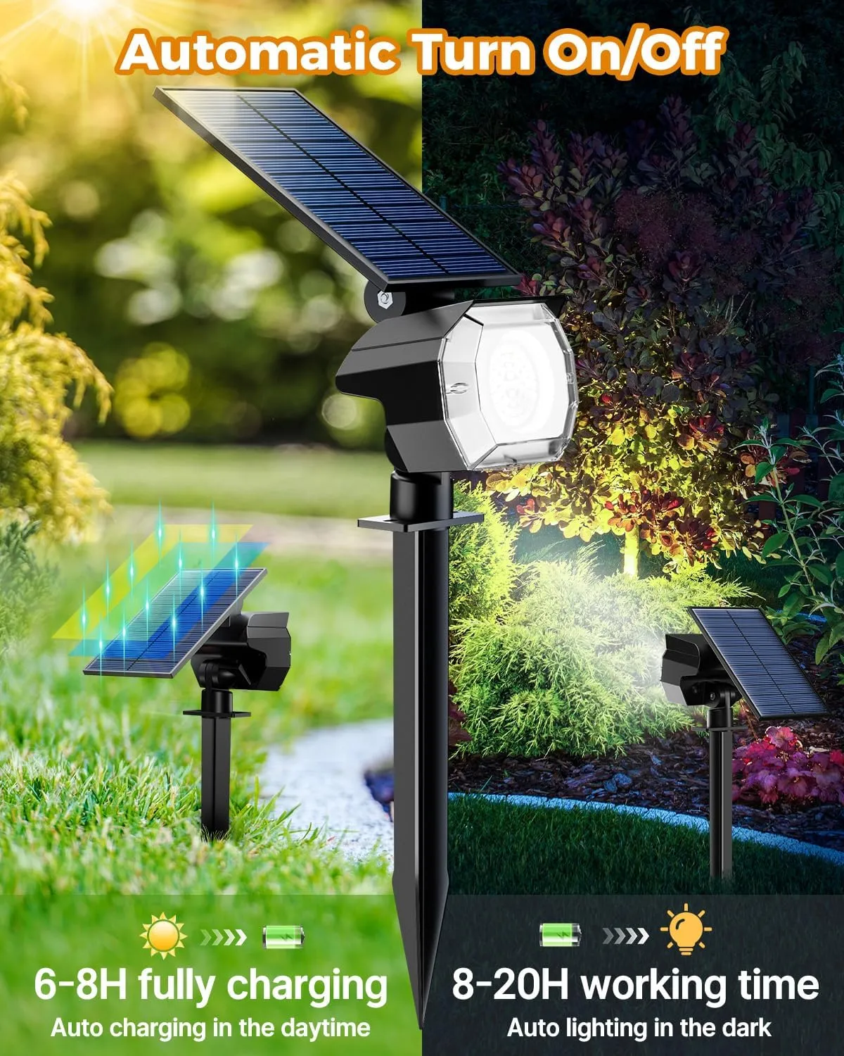 btfarm 8 Pack Solar Spot Lights Outdoor Waterproof IP65-1000LM 52 LED Solar Uplights with 3 Modes & 180° Adjustable Panel, Landscape Lighting for Yard, Pathway, Trees (Cool White)