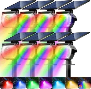 btfarm Solar Lights Outdoor Waterproof IP65-8 Pack LED Color Changing Spot Light 7 Lighting Color RGB Spotlights, Uplight for Yard Tree Landscape Garden Christmas Halloween