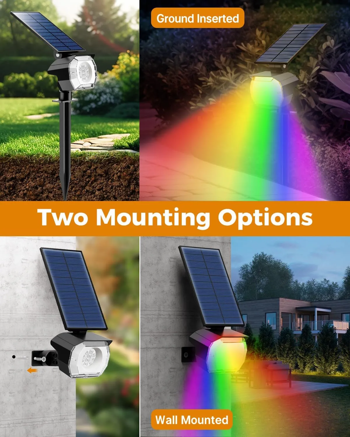 btfarm Solar Lights Outdoor Waterproof IP65-8 Pack LED Color Changing Spot Light 7 Lighting Color RGB Spotlights, Uplight for Yard Tree Landscape Garden Christmas Halloween