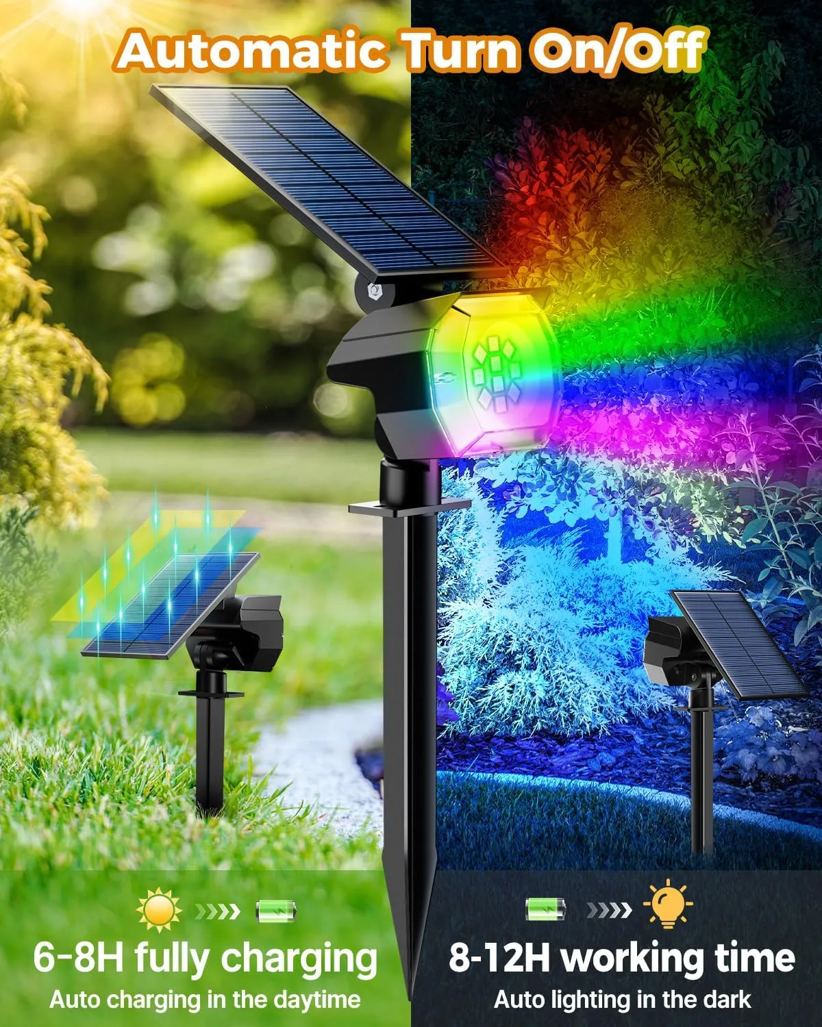 btfarm Solar Lights Outdoor Waterproof IP65-8 Pack LED Color Changing Spot Light 7 Lighting Color RGB Spotlights, Uplight for Yard Tree Landscape Garden Christmas Halloween