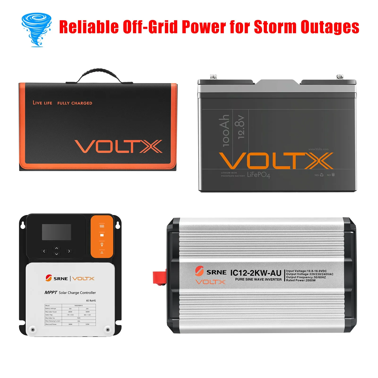 BUNDLE DEAL - VoltX 100W Solar Blanket   100Ah Lithium Battery   2000W Inverter   Controller