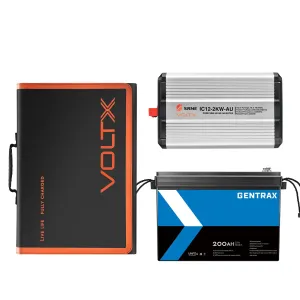 BUNDLE DEAL - VoltX 12V 200W Solar Panel   Gentrax 12V 200Ah Lithium Battery   2KW Inverter