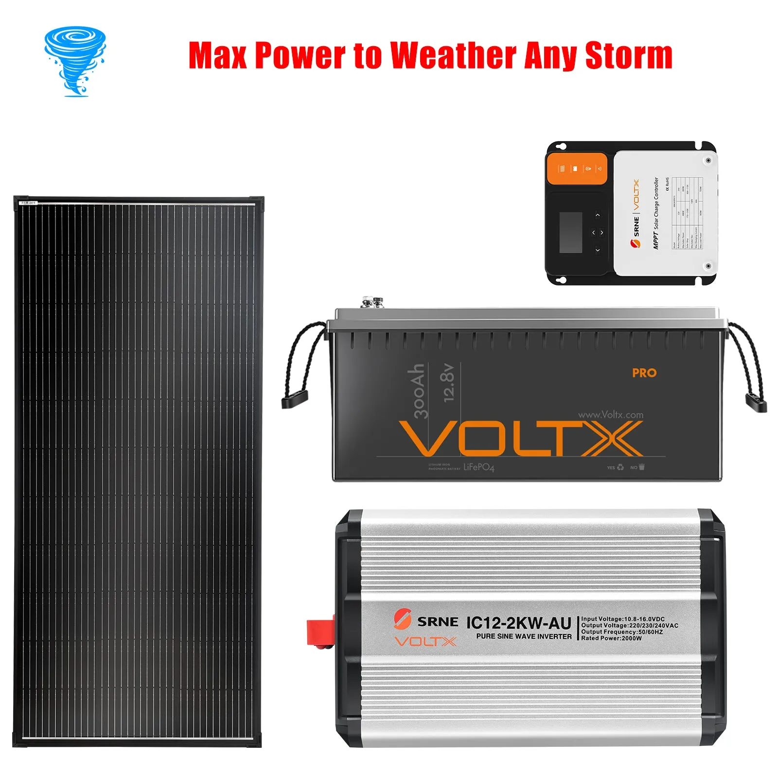 BUNDLE DEAL - VoltX 300Ah Lithium Battery   200W Solar Panel   Solar Controller   3KW Inverter