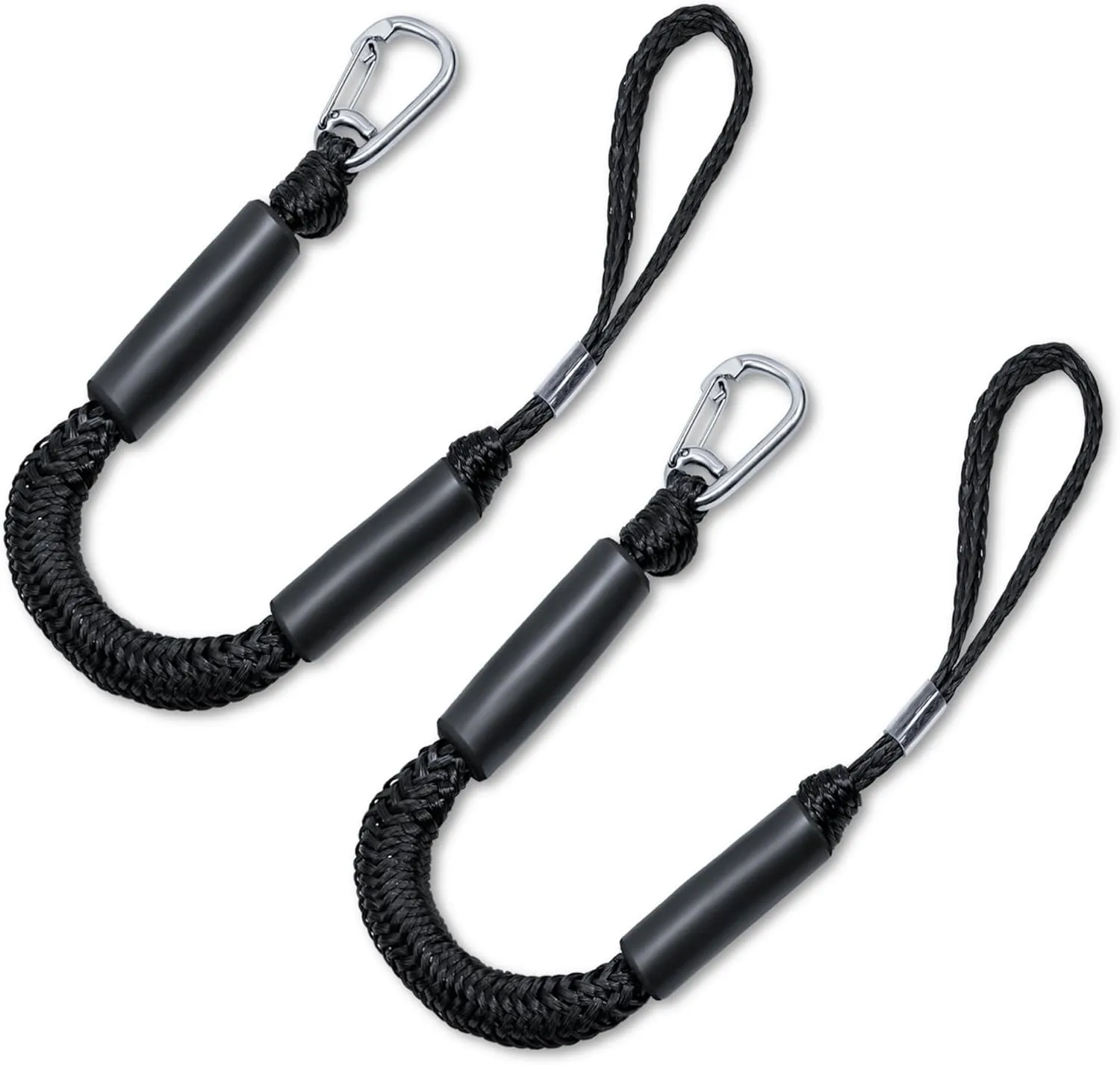 Bungee Dock Lines with Clips - Heavy Duty Marine Grade Elastic Boat Ropes, 1800LB Breaking Strength & Hidden Shock Absorber for Boat, Jet Ski, Kayak, Pontoon, Pickup Truck (4FT/2 Pack)