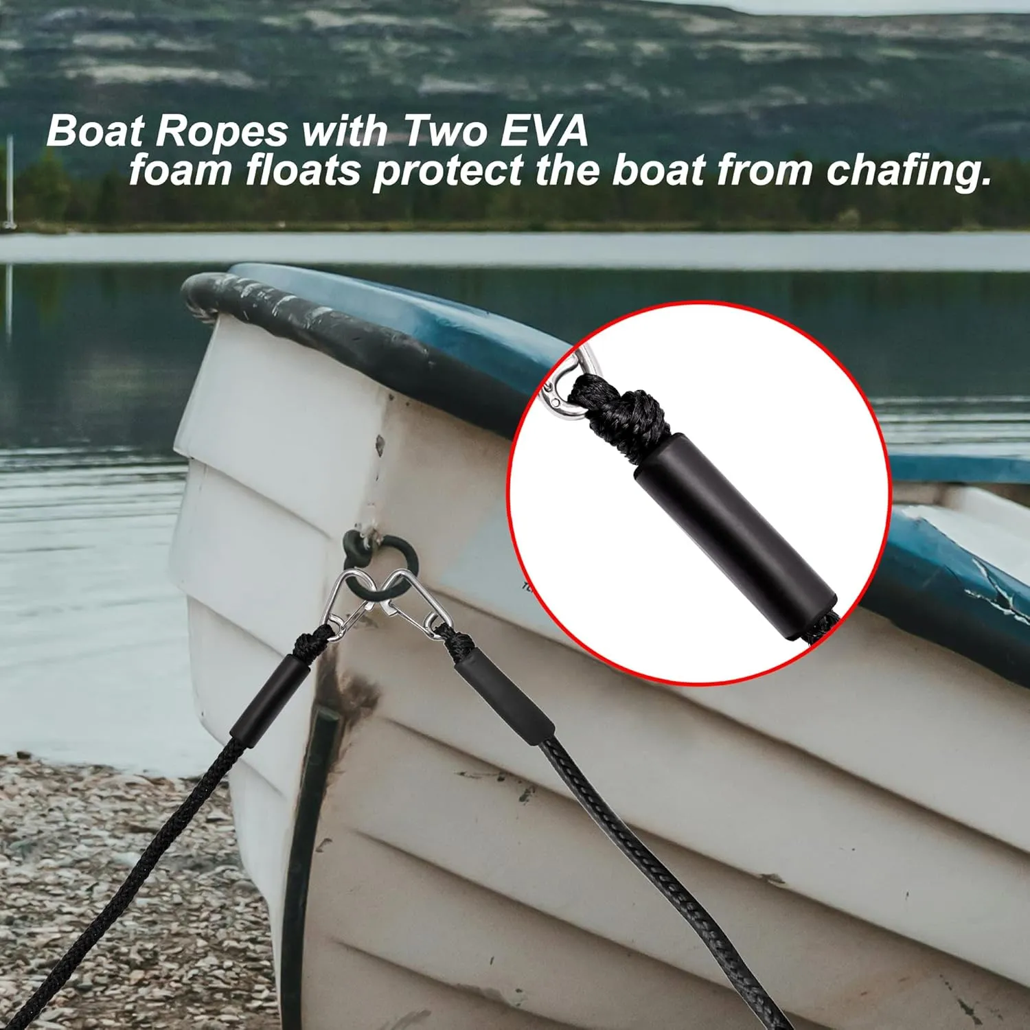 Bungee Dock Lines with Clips - Heavy Duty Marine Grade Elastic Boat Ropes, 1800LB Breaking Strength & Hidden Shock Absorber for Boat, Jet Ski, Kayak, Pontoon, Pickup Truck (4FT/2 Pack)