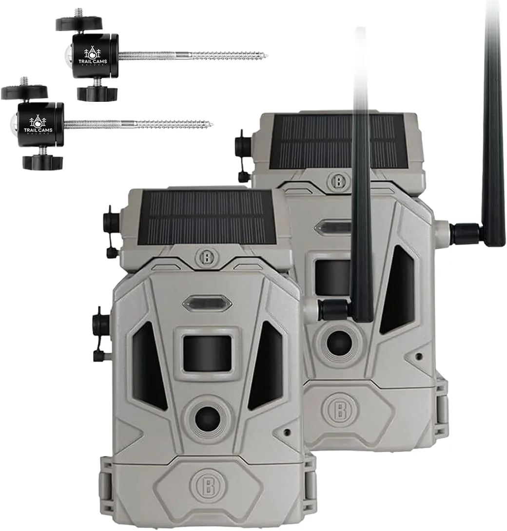 Bushnell CelluCORE 20 Solar Trail Camera, Low Glow Hunting Game Camera with Detachable Solar Panel (2 PK)   2 Tree Mounts