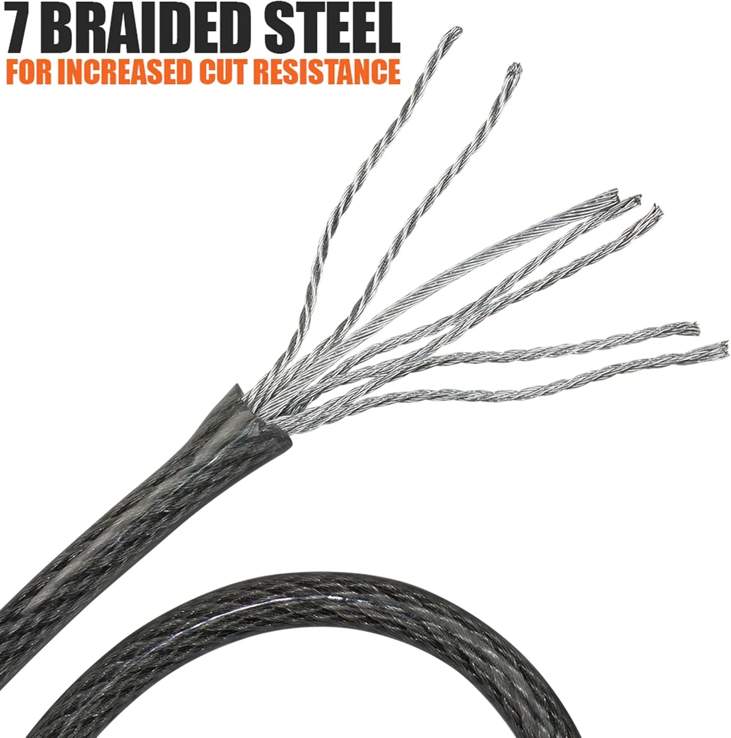 BV Heavy-Duty 15FT Security Cable with Loops - 10mm (3/8 Inch) Cut-Resistant Braided Steel Cable - Versatile & Weatherproof - Security Chain for Padlock, Chain Lock, Wire Lock