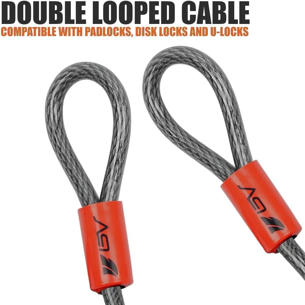 BV Heavy-Duty 30FT Security Cable with Loops - 10mm (3/8 Inch) Cut-Resistant Braided Steel Cable - Versatile & Weatherproof - Security Chain for Padlock, Chain Lock, Wire Lock