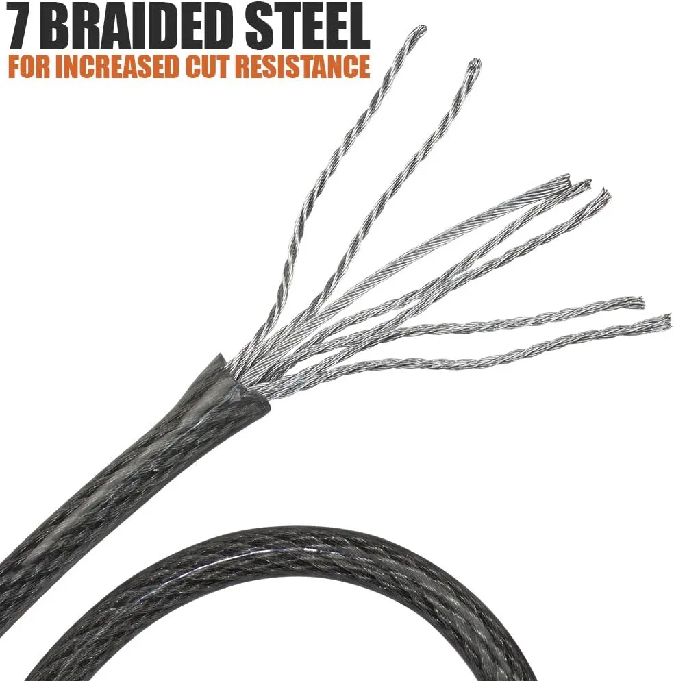 BV Heavy-Duty 30FT Security Cable with Loops - 10mm (3/8 Inch) Cut-Resistant Braided Steel Cable - Versatile & Weatherproof - Security Chain for Padlock, Chain Lock, Wire Lock