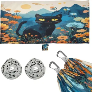 Calico Cat Dreamy Flowers Camping Hammock, Single Portable Hammocks with Tree Straps & Attached Carry Bag, 330Lbs Capacity Perfect for Outside Indoor Hiking Beach Backpack Travel