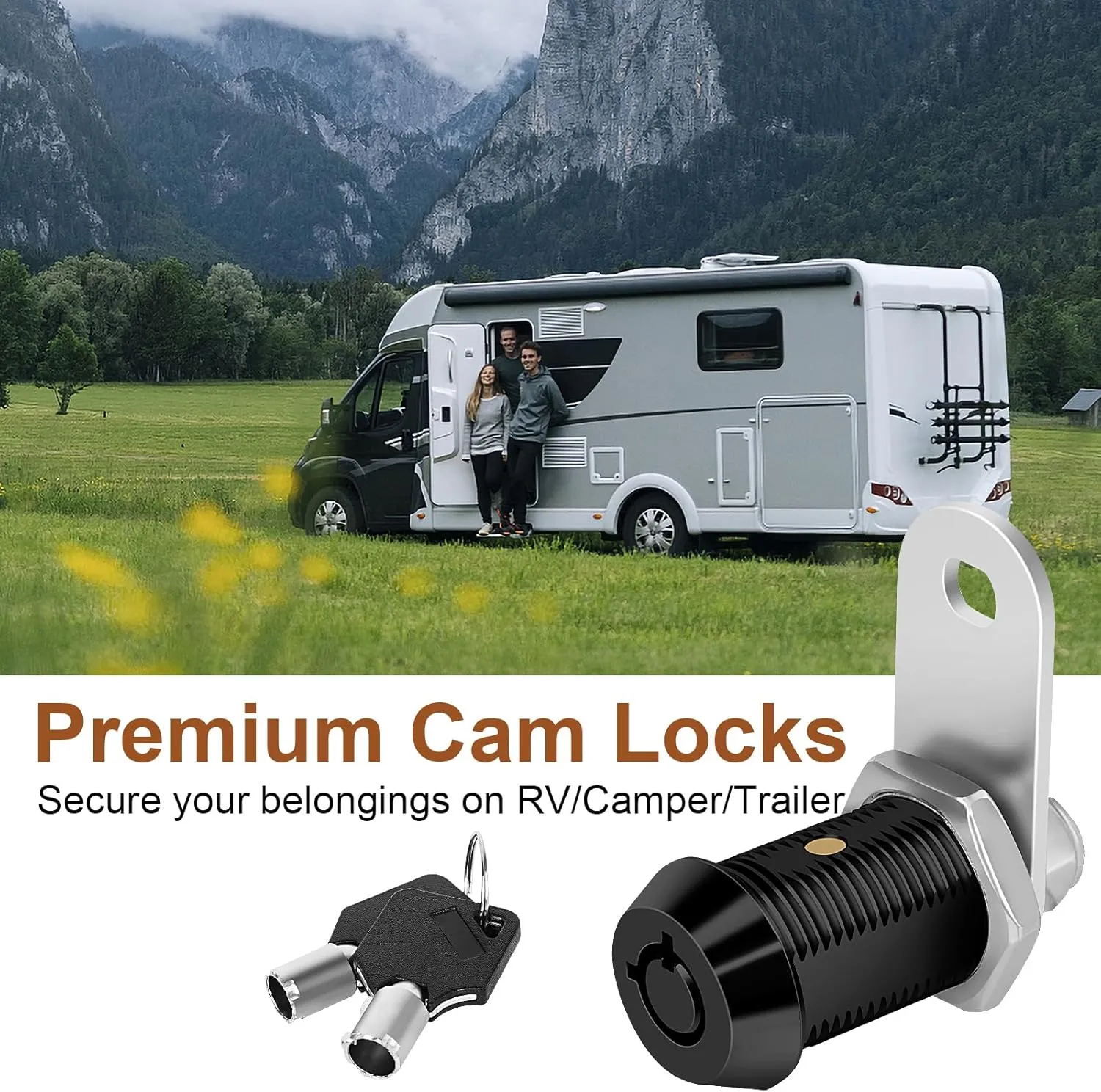 Cam Locks RV Storage Lock Keyed Alike Black Finish,8 Pack 7/8" Cylinder for RV Compartment, Toolbox Trailer Replacement Set with 16 Keys(8, Black 7/8 Inch)