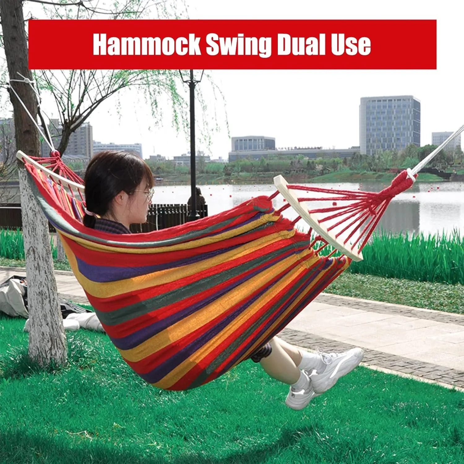 Camping Hammock Double & Single Portable Hammocks Camping Accessories for Outdoor, Indoor, Backpacking, Travel, Beach, Backyard, Patio, Hiking,Red a,190x80cm