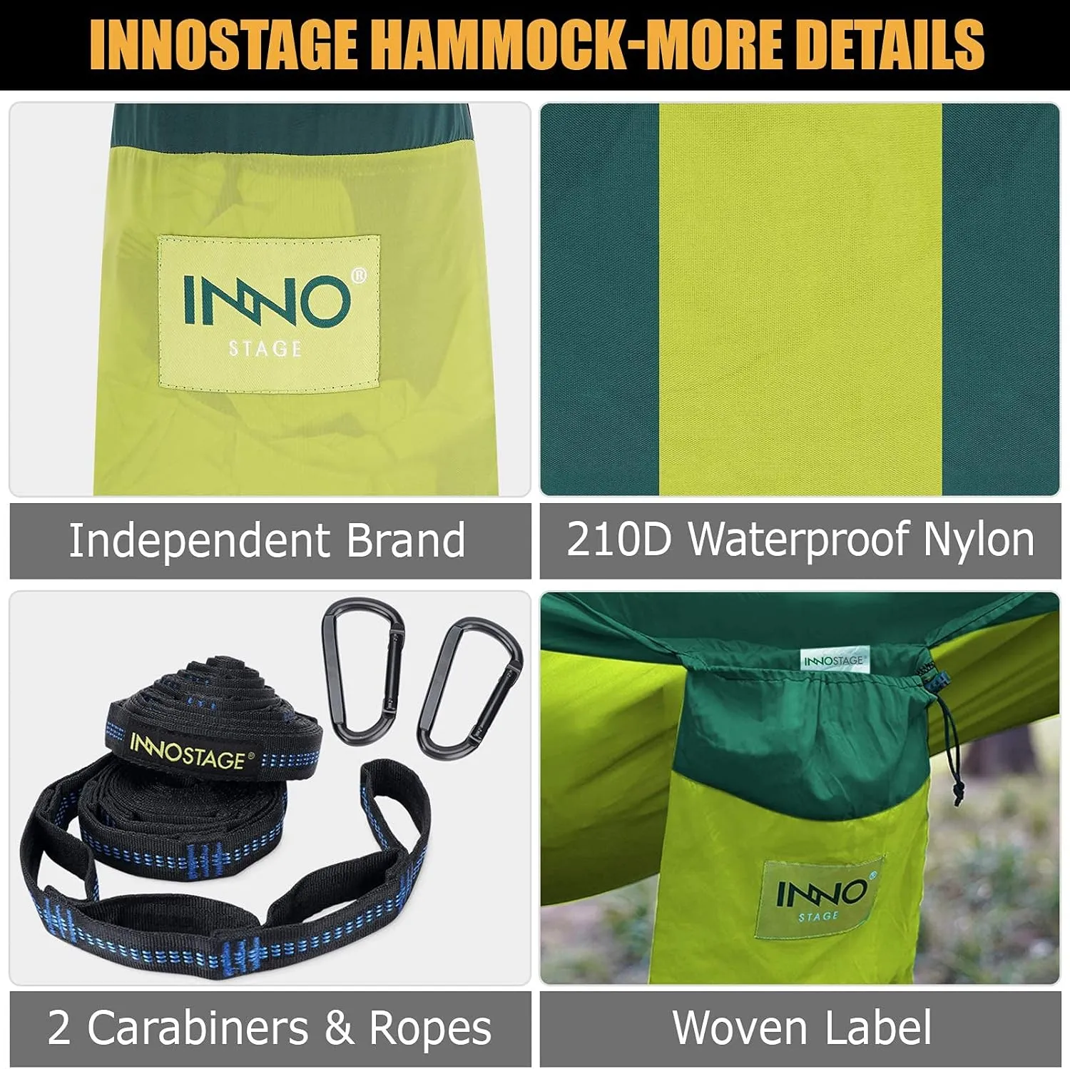 Camping Hammock Double with 2 Tree Straps, Portable Lightweight Nylon Hammocks for Backpacking, Travel Hiking, Travel, Beach, Backyard - Green