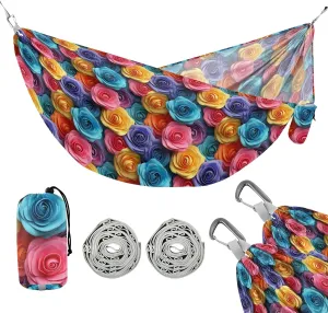Camping Hammock Outdoor Hammocks for Outside Rose Multicolor Beach Trees Portable Lightweight with Pockets Tree Straps Indoor Small