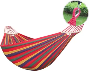 Camping Hammock Outdoor Leisure Hammock Double Hammock 2 Person Canvas Cotton Hammock for Outdoor Garden(Red)