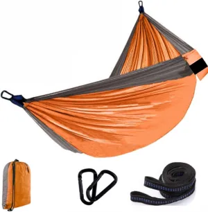 Camping Hammock, Single Nylon Portable Hammock with 2 Tree Straps and Tote Bag, Perfect for Hiking, Traveling, Outdoors, Indoors, Beach, Camping(Orange,55"x106")