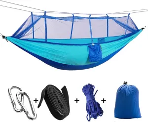 Camping Hammock Swing with Mosquito nets Double Hammock Ultra Light Outdoor Hunting Travel Portable Hammock Tent Sky Blue and Blue