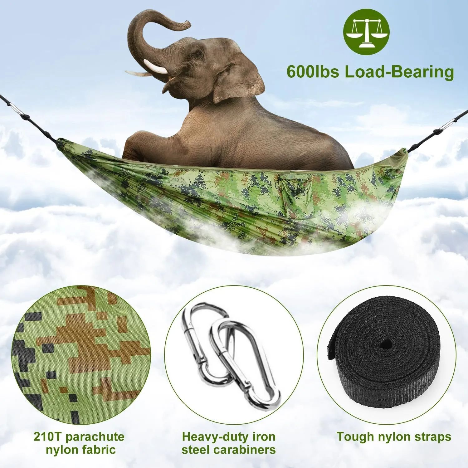 Camping Hammock with Carry Bag, for Hiking, Backpacking, Travel, Beach, Backyard, Garden(102" Lx 55" W). (Camouflage)
