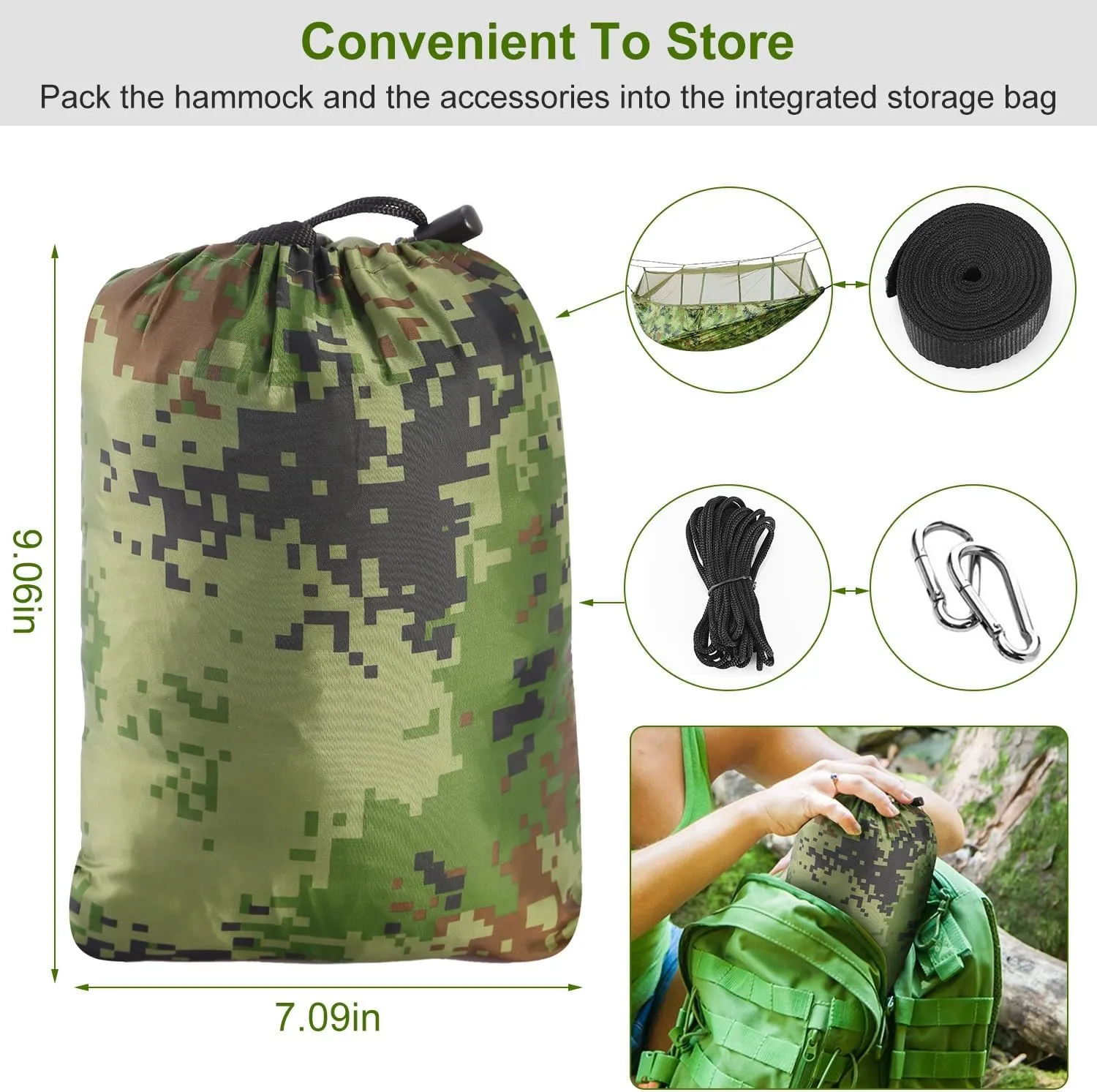 Camping Hammock with Carry Bag, for Hiking, Backpacking, Travel, Beach, Backyard, Garden(102" Lx 55" W). (Camouflage)