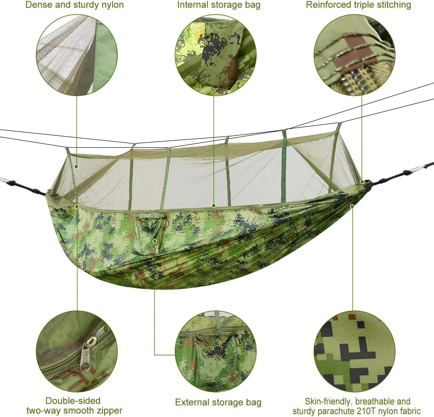 Camping Hammock with Carry Bag, for Hiking, Backpacking, Travel, Beach, Backyard, Garden(102" Lx 55" W). (Camouflage)