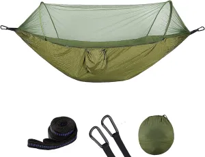 Camping Hammock with Mosquito Bug Net 2 Person Travel Hammocks Tent with Tree Straps Carabiners Outdoor Portable Hammock Men Women Kid Nylon Parachute Hammocks for Patio Hiking Yard (L 114 H 55 in)