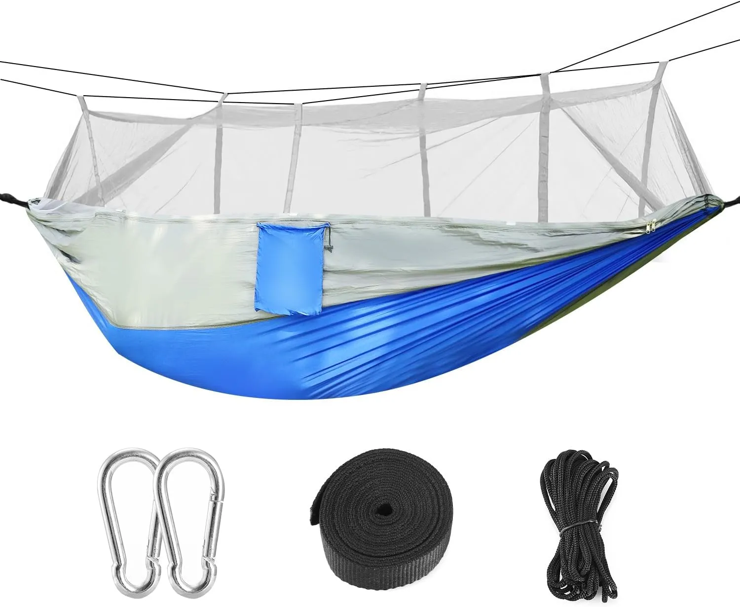 Camping Hammock with Mosquito Net, 102in x 55in, 600lbs Capacity, Lightweight, Gray/Blue