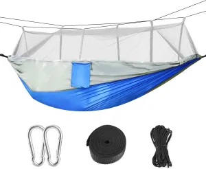 Camping Hammock with Mosquito Net, 102in x 55in, 600lbs Capacity, Lightweight, Gray/Blue
