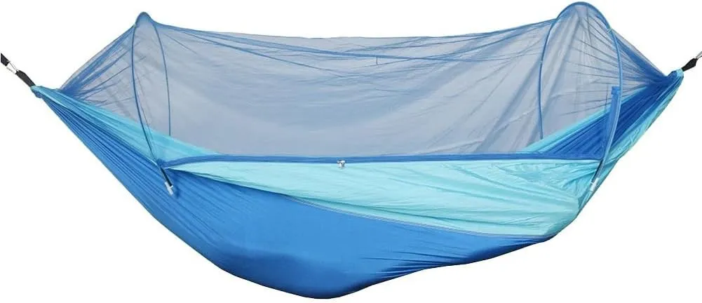 Camping Hammock,travel Hammock,Automatic Quick-open with Mosquito Net, Nylon Fabric, Suitable for Camping, Camping and Beach Scenarios.(Light blue)